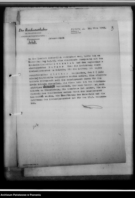 Obraz 7 z jednostki "[Korespondencja w sprawach organizacyjnych, sprawozdanie z działalności], Kreissippenamt Schroda [Środa]"