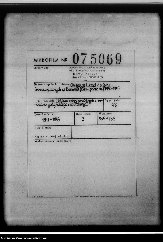 Obraz 2 z jednostki "[Wykaz ksiąg kościelnych z powiatów gostyńskiego i rawickiego]"