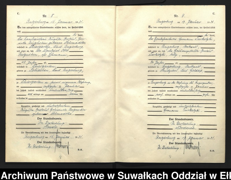 image.from.unit.number "C2. Sterbe - Register (Neben - Register) Standesamt Angerburg Ostpr. einschl. der Standesamtsbezirk Gross Strengeln, Kehlen und Prinowen"
