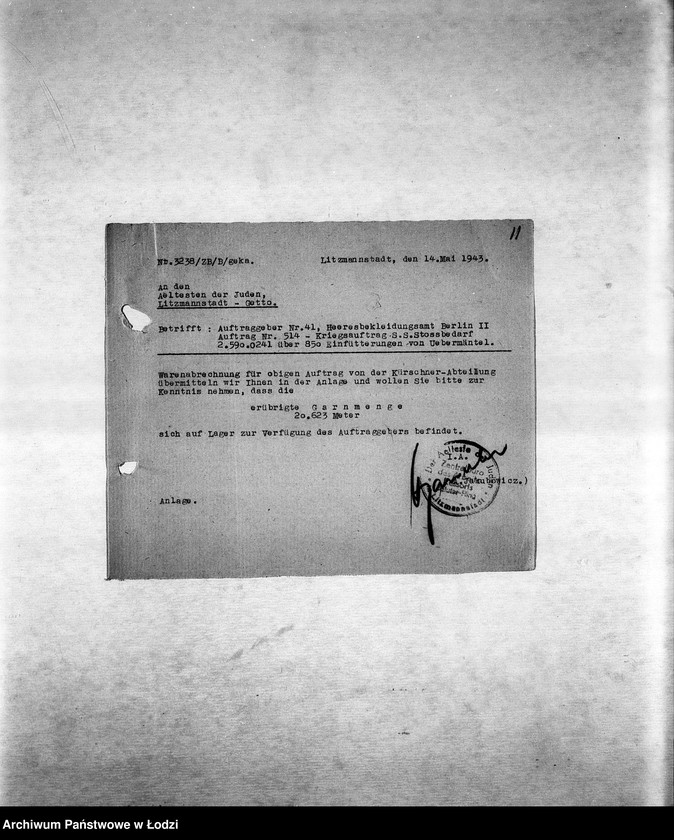 Obraz 14 z jednostki "Arbeitsressort K. [Niemieckie zamówienia do resortów pracy, produkcja, zapotrzebowanie materiałów dla produkcji]"