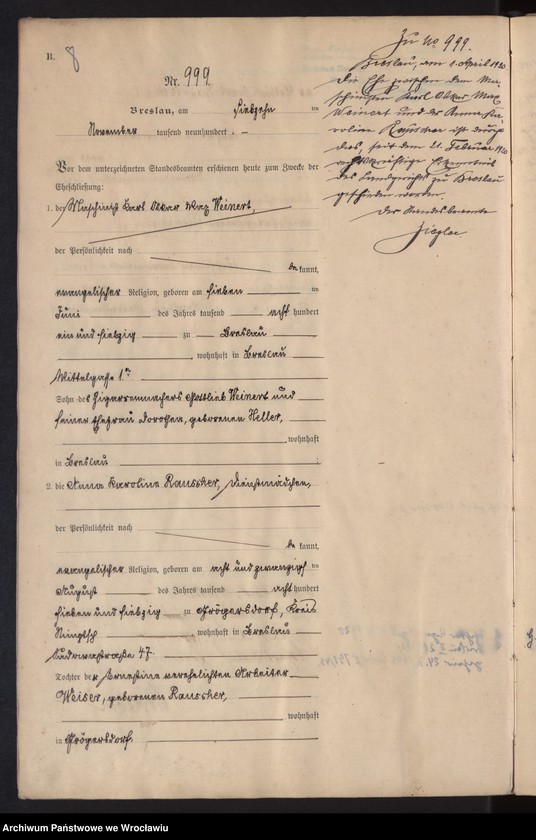 image.from.unit.number "Heiraths-Haupt-Register Breslau I 1900 Band 6"