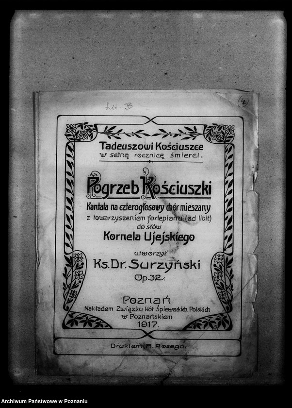 Obraz 8 z jednostki "Zbiór różny: listy i karty pocztowe byłych jeńców wojennych, zdjęcie z uroczystości ku czci Tadeusza Kościuszki, kantata na pogrzeb Kościuszki [nuty], modlitwa do błogosławionego Andrzeja Boboli."