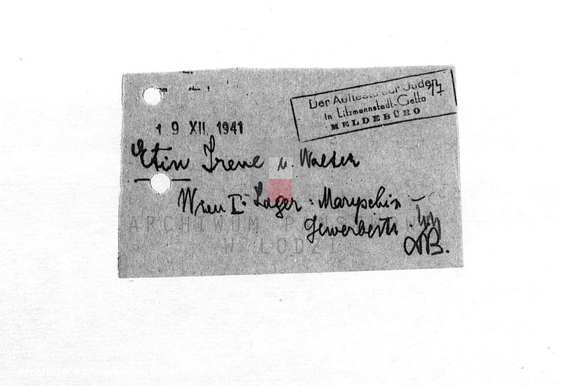 Obraz 19 z jednostki "[Korespondencja z osobami w różnych krajach w sprawie informacji o Żydach zamieszkałych w getcie łódzkim, wsiedlonych z Wiednia]"