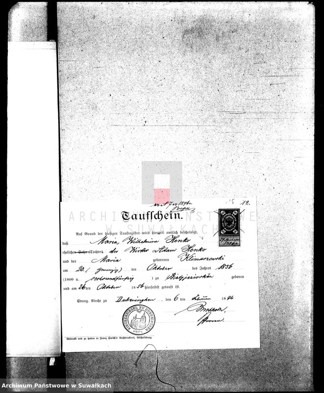 image.from.unit.number "Dokumenty k aktam o brakosočetanii Suwalkskago Evangeličesko-Augsburgskago prichoda za 1896 god"