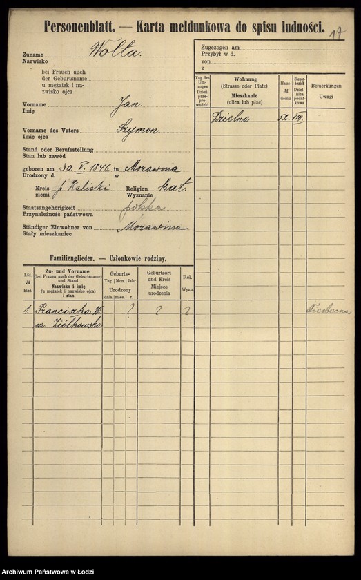 Obraz 19 z jednostki "[Spis ludności Łodzi] Wolsztajn - Wołoszyński"
