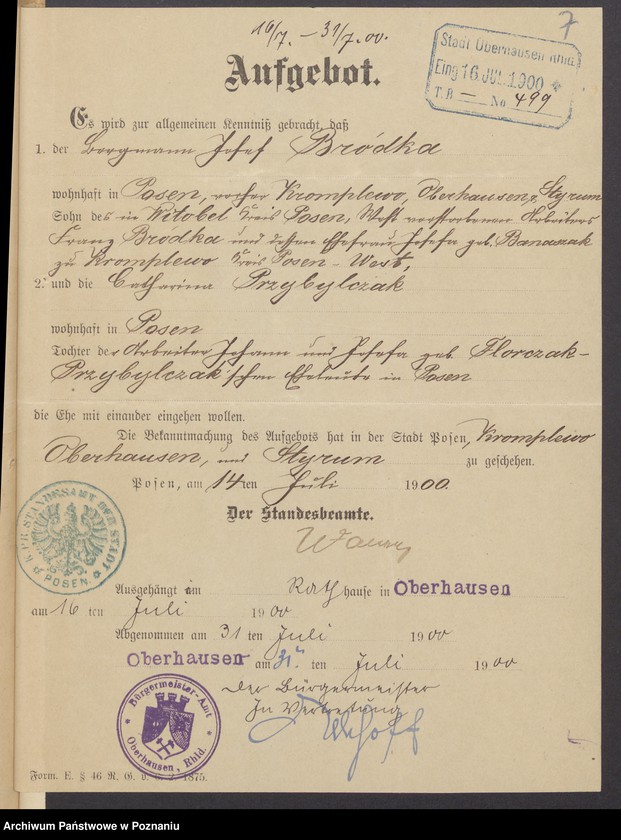 Obraz 9 z jednostki "Die von den Verlobten beigebrachten Urkunden zur Eheschliessung pro 1900"