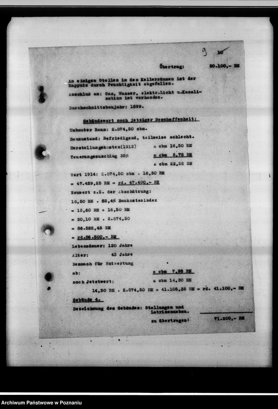 Obraz 14 z jednostki "Schätzungs-Gutachten betreffend das Grundstück in Posen, Adolf Memelstrasse 4."