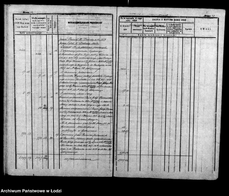 Obraz 12 z jednostki "Rachunek kasy ekonomicznej m. Łodzi za rok 1858"