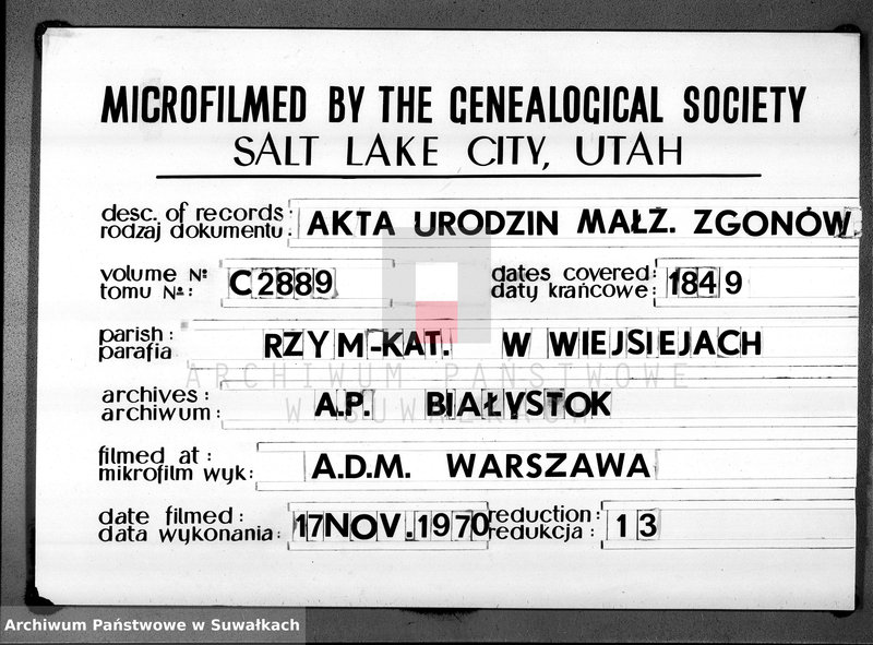 Obraz 1 z jednostki "Księga duplikat aktów urodzenia, małżeństw i zejścia parafii Wieysieie z roku 1849"