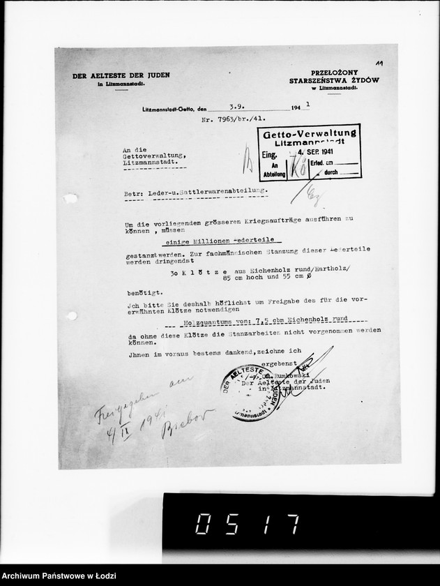 Obraz 15 z jednostki "Bedarfsmeldungen der Älteste der Juden"