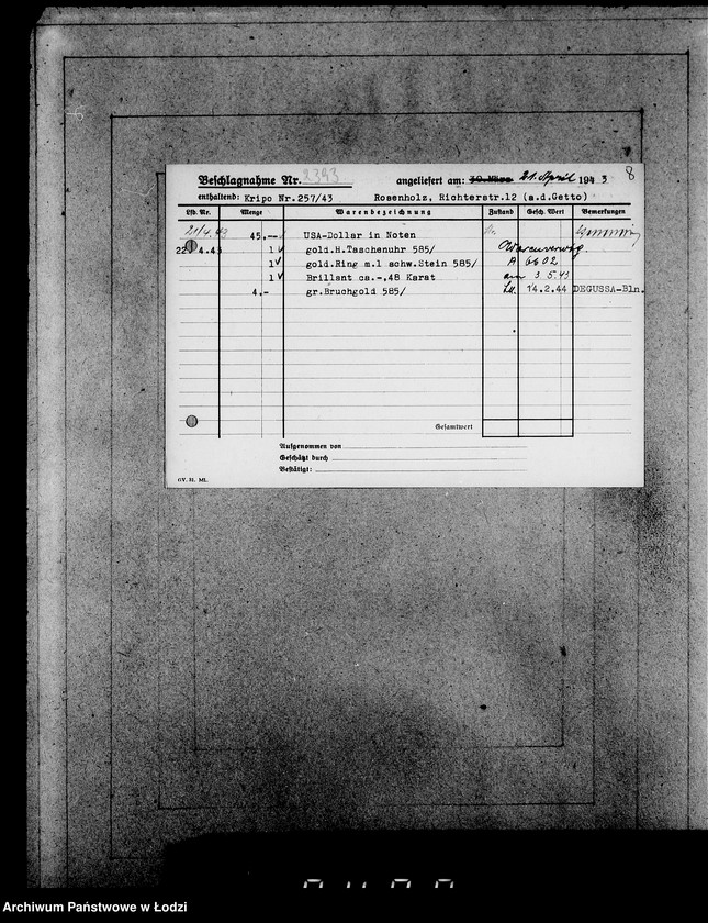 Obraz 12 z jednostki "Kripo 2201-2400 [Kartoteka skonfiskowanego majątku ruchomego u Żydów]"