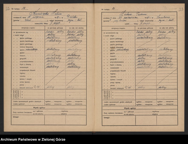 image.from.unit.number "Państwowe Gimnazjum i Liceum Koedukacyjne w Zielonej Górze -katalog główny klasa IV przyśp.- rok szkolny 1945/1946"