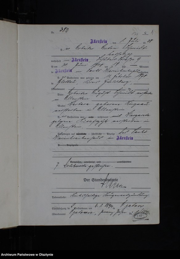 image.from.unit.number "Sterbe-Haupt-Register Tom II, Nr 382-739"