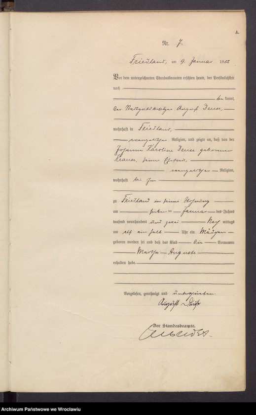 image.from.unit.number "Księga urodzeń USC Mieroszów (Friedland) 1902"