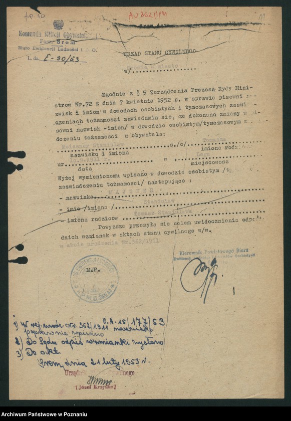 Obraz 14 z jednostki "Akta zbiorowe rejestracji stanu cywilnego do księgi urodzeń z roku 1911"