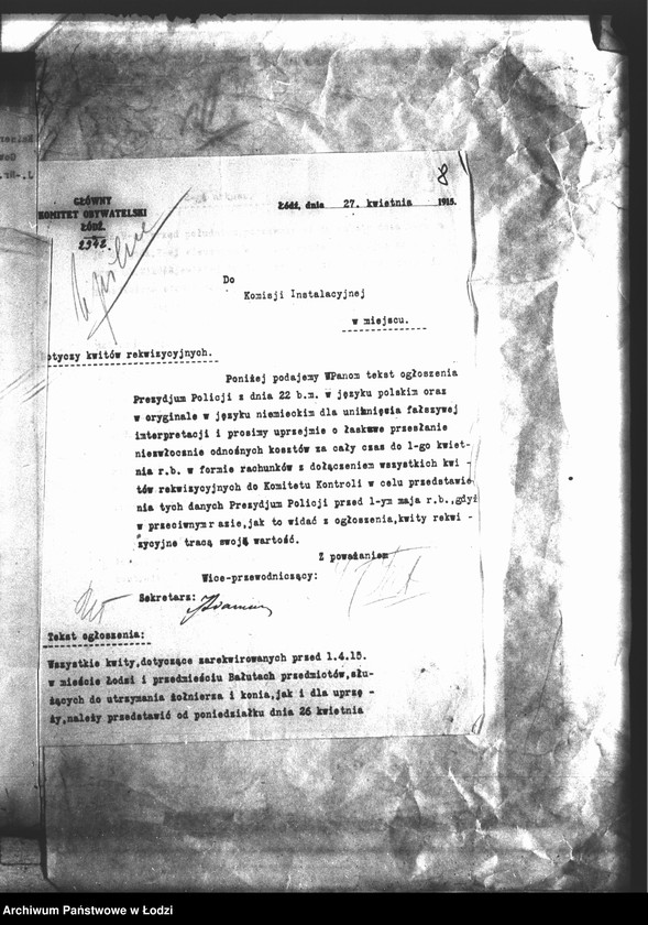 Obraz 11 z jednostki "Główny Komitet Obywatelski [Korespondencja z władzami niemieckimi dot. uregulowania należności za rekwizycje na rzecz wojska]"