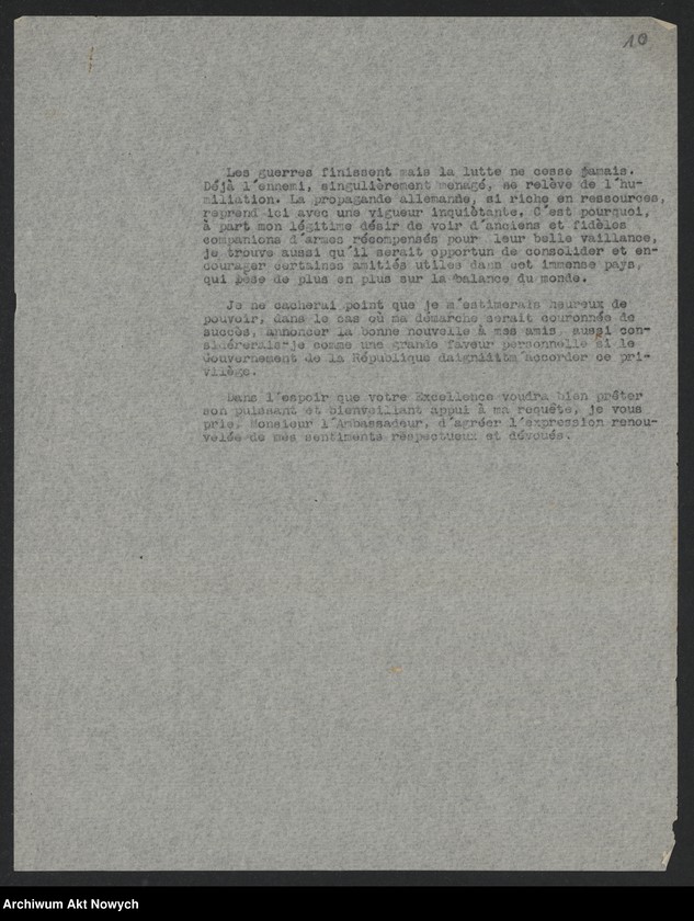 Obraz 12 z jednostki "Jusserand Jean Jules (historyk, dyplomata); Załączniki: charakterystyki i życiorysy F. E. Fronczaka, T. A. Starzyńskiego, J. F. Smulskiego, K. Żychlińskiego, N. L. Piotrowskiego; L.6 (odpowiedzi - maszynopisy)"