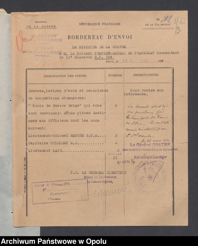 Obraz 14 z jednostki "Discipline-Recompenses-Decorations-Distractions-Punitions-Tenue generale /Korespondencja dotycząca dyscypliny, odznaczeń, pochwał, pracy oświatowej/"