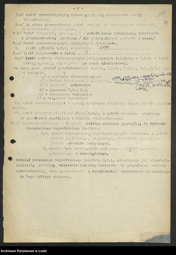 Obraz 14 z jednostki "Ankiety sprawozdawcze instruktora Komitetu Powiatowego Wieluń [z załącznikami]"