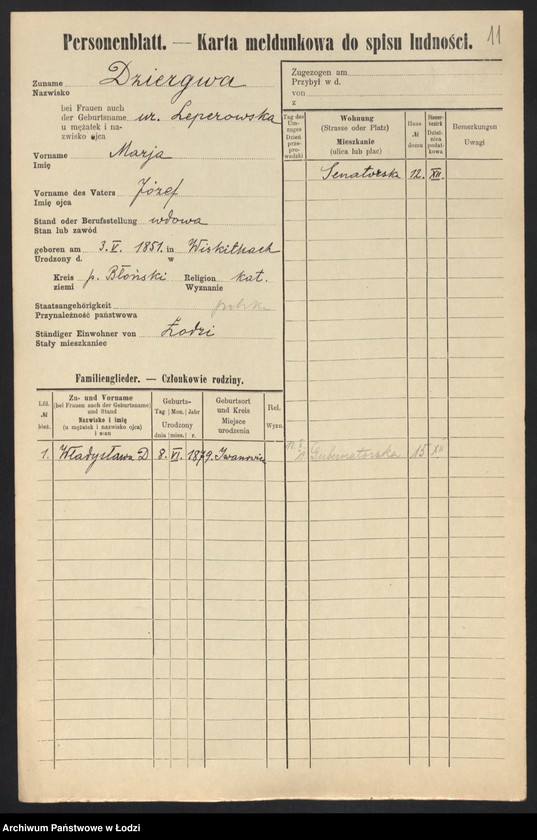 Obraz 13 z jednostki "[Spis ludności Łodzi] Dziewolecki - Dzwonkowski"