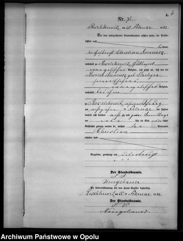 image.from.unit.number "Geburts-Neben-Register Standesamts Roschkowitz pro 1882"