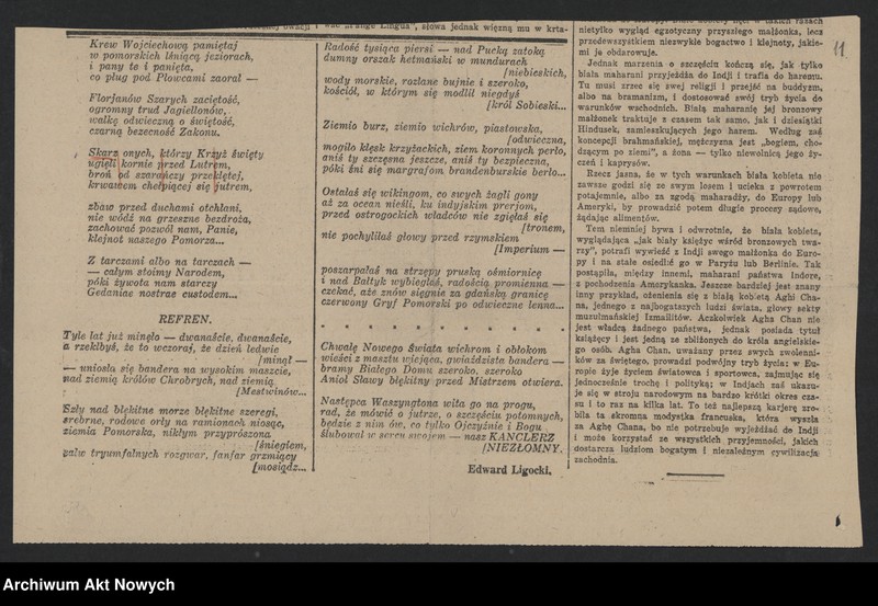 image.from.unit.number "Ligocki Edward (publicysta); Załączniki: wiersze: a) "Pieśń pomorska w Nowym Jorku" (wycinek prasowy); b) "Ignacy Jan Paderewski przed królewską trumną" (maszynopis); c) wycinek prasowy; L.5"