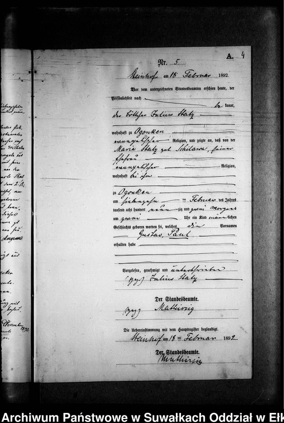 image.from.unit.number "Geburts-Neben-Register des Preussischen Standes-Amtes Gr. Strengeln Kreis Angerburg"