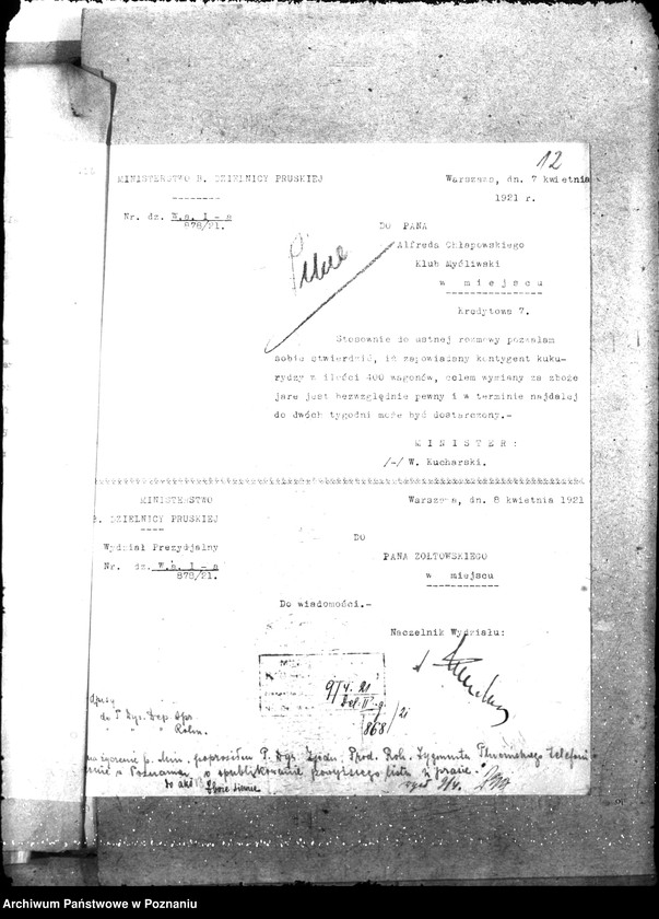 Obraz 20 z jednostki "Sprawozdania z czynności Dep. Aprowizacji w zakresie dostarczania zbóż siewnych dla Min. Roln."