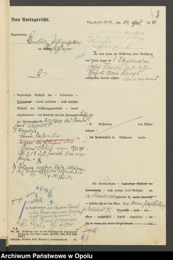 image.from.unit.number "Verfügung von Todes wegen des Kunstmalers Josef Hanel und seiner Ehefrau Maria geb.[orene] Westermayer in Wiese grfl zuletzt wohnhaft in Wiese grfl Haus No 11"