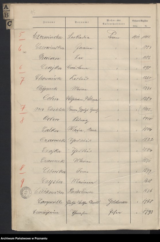 Obraz 17 z jednostki "Spis alfabetyczny urodzeń za 1913"