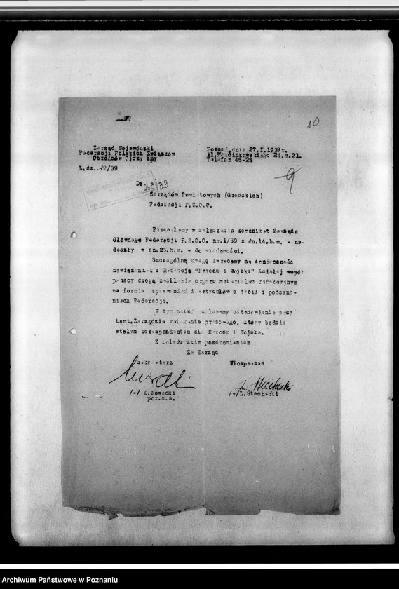 Obraz 15 z jednostki "Korespondencja federacji w sprawach personalno-organizacyjnych dotycząca zgłoszeń na kurs, rozliczenia z imprez, programów odpraw, regulaminów komisji finansowo-gospodarczej, spisy zaproszeń kombatantów na imprezy"