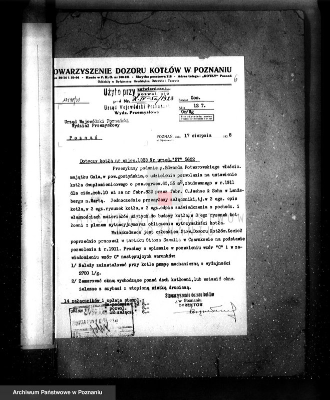 Obraz 11 z jednostki "Gorzelnia rolnicza w maj. Goli pow. Gostyński własność Edward Potworowski. nr woj. kotła 1323"