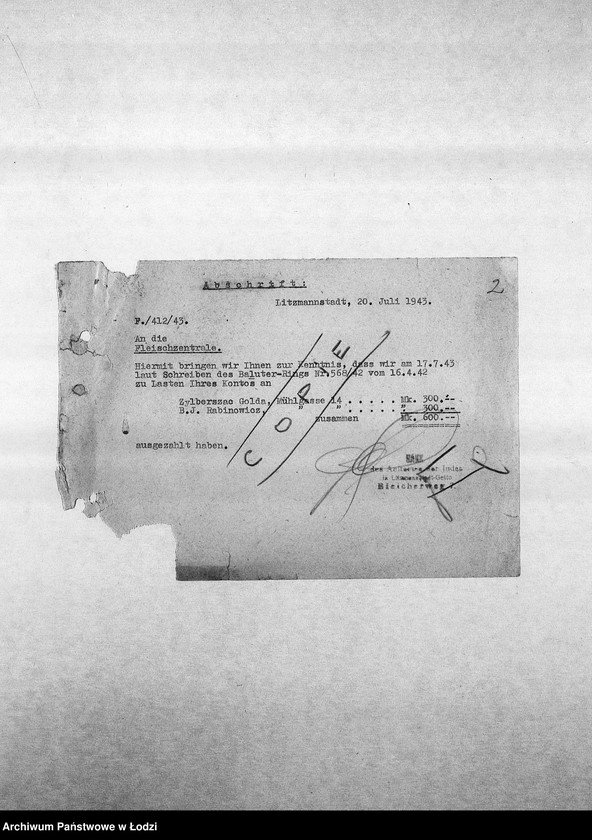 Obraz 5 z jednostki "[Korespondencja PSŻ z wydziałami i resortami getta w różnych sprawach]"