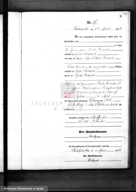 Obraz 20 z jednostki "Sterbe-Neben-Register des Standes Amt Leubusch pro 1878"