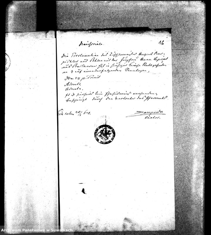 image.from.unit.number "Dowody do Aktów Małżeństw Parafii Ewang.-Augsburskiej Wiżajny za rok 1864"