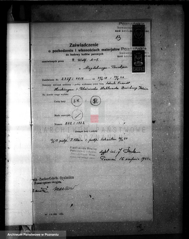 Obraz 17 z jednostki "Cukrownia w Opalenicy Towarzystwo Akcyjne nr woj. 129"