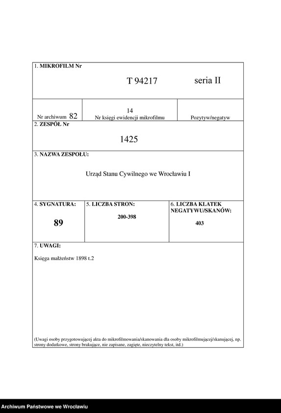 image.from.unit.number "Heiraths-Haupt-Register Breslau I 1898 Band 2"