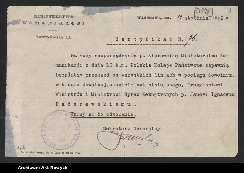 image.from.unit.number "Dokumenty I. J. Paderewskiego związane z pełnieniem funkcji państwowych; Nominacja I. J. Paderewskiego na członka Rady Narodowej RP z XII 1939 r. przechowywana oddzielnie"