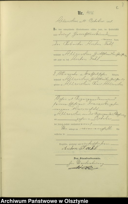 image.from.unit.number "Sterbe-Haupt-Register Tom II,Nr 400 - 542"