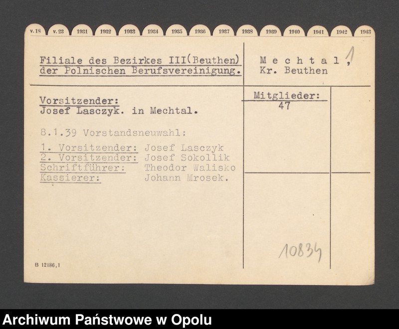 Obraz 3 z jednostki "Filiale des Bezirkes III Beuthen der Pol. Berufsvereinigung Beuthen, Mechtal"