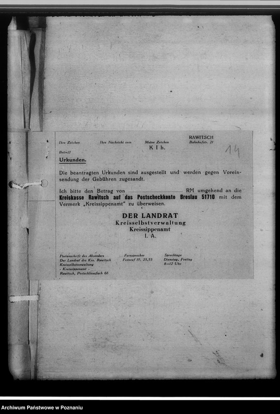 Obraz 18 z jednostki "[Korespondencja w sprawach organizacyjnych, sprawozdania z działalności], Kreissippenamt Rawitsch [Rawicz]"