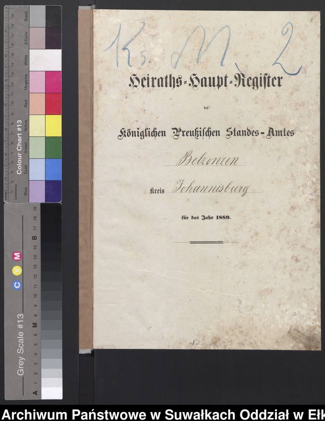 Obraz z jednostki "Heiraths-Haupt-Register des Königlichen Preussischen Standes-Amtes Belzonzen Kreis Johannisburg"