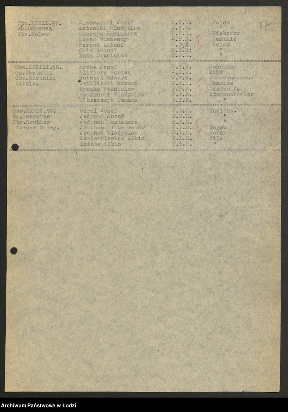 Obraz 18 z jednostki "Wybory do Sejmu okręg X powiat Końskie [- wykazy uprawnionych do głosowania, trójek partyjnych, składy Obwodowych Komisji Wyborczych ]"