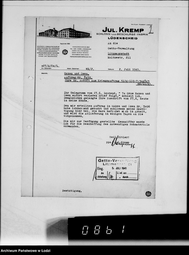 Obraz 6 z jednostki "Kriegsauftrag SS 5124-119-7-304843 13.510 Schutzmäntel f. Kraftfahrer K-Z 6"