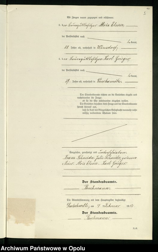 Obraz 7 z jednostki "Heirats-Register (Neben-Register) Standesamt Deutschwette 1912"