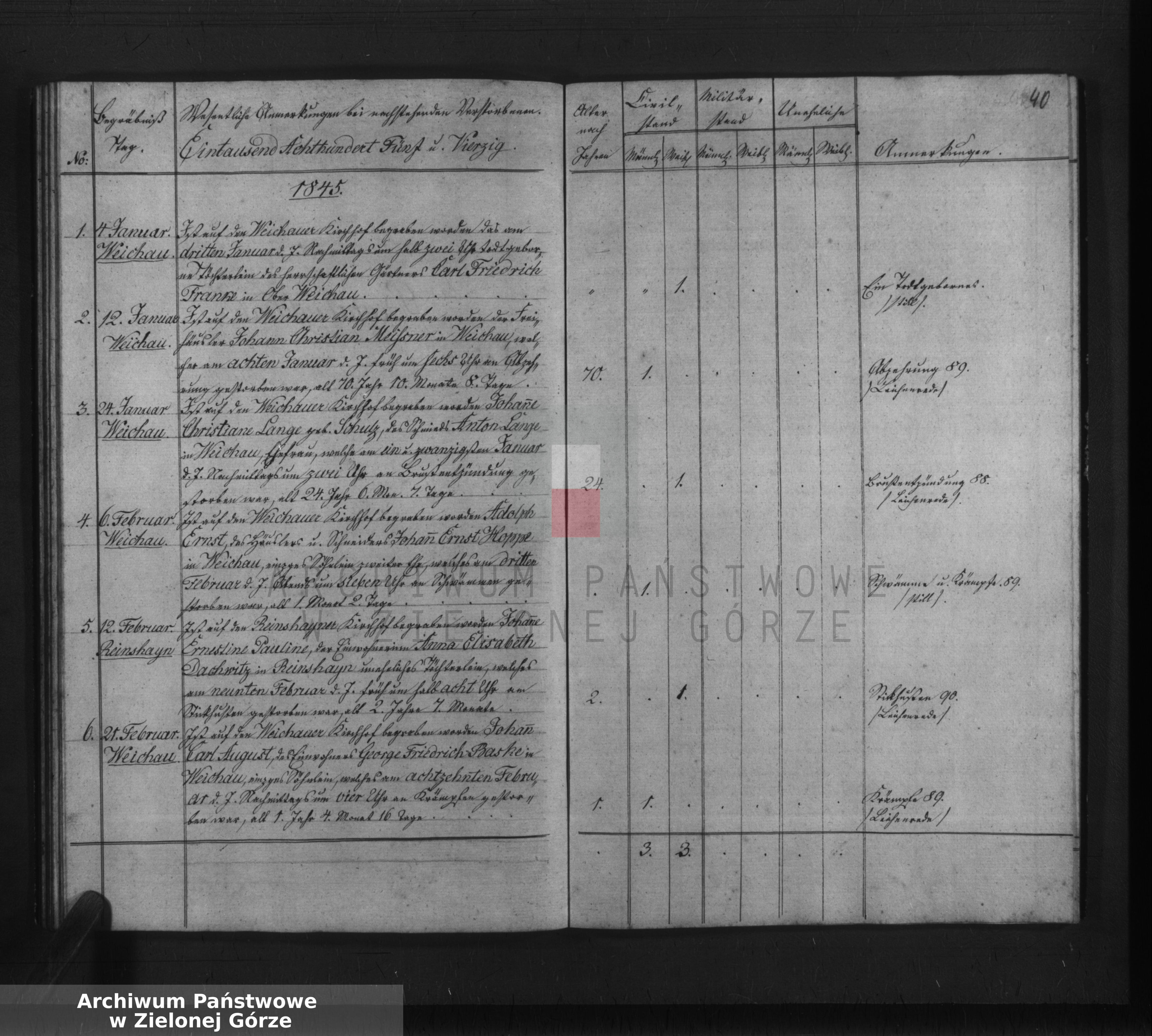 Skan z jednostki: Duplicat der evangelischen Kirche zu Weichau. Anno 1845