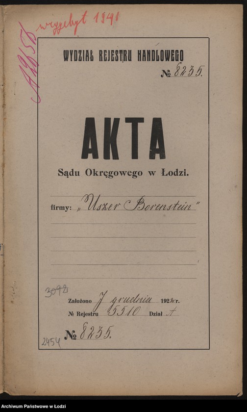 Obraz 2 z jednostki "Uszer Borenstein- wyrób i sprzedaż przędzy wigoniowej"