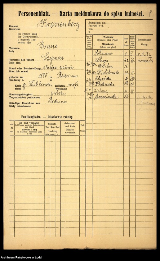 Obraz 11 z jednostki "[Spis ludności Łodzi] Kronenberg - Krugman"