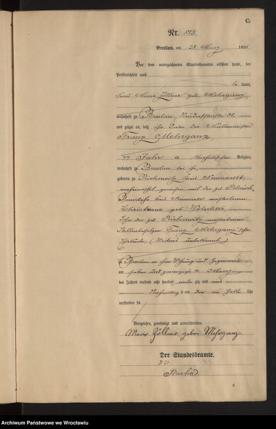 image.from.unit.number "Sterbe-Neben-Register Breslau II 1891 Band 3"