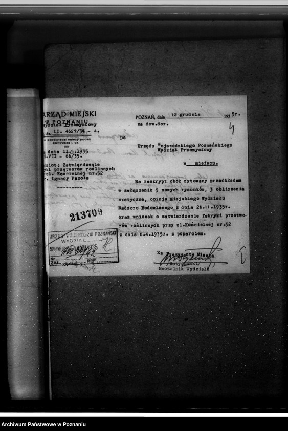 image.from.unit.number "Zatwierdzenie zakładu przemysłowego fabryki przetworów roślinnych Ignacy Pazoła w Poznaniu ul. Kościelna 52"